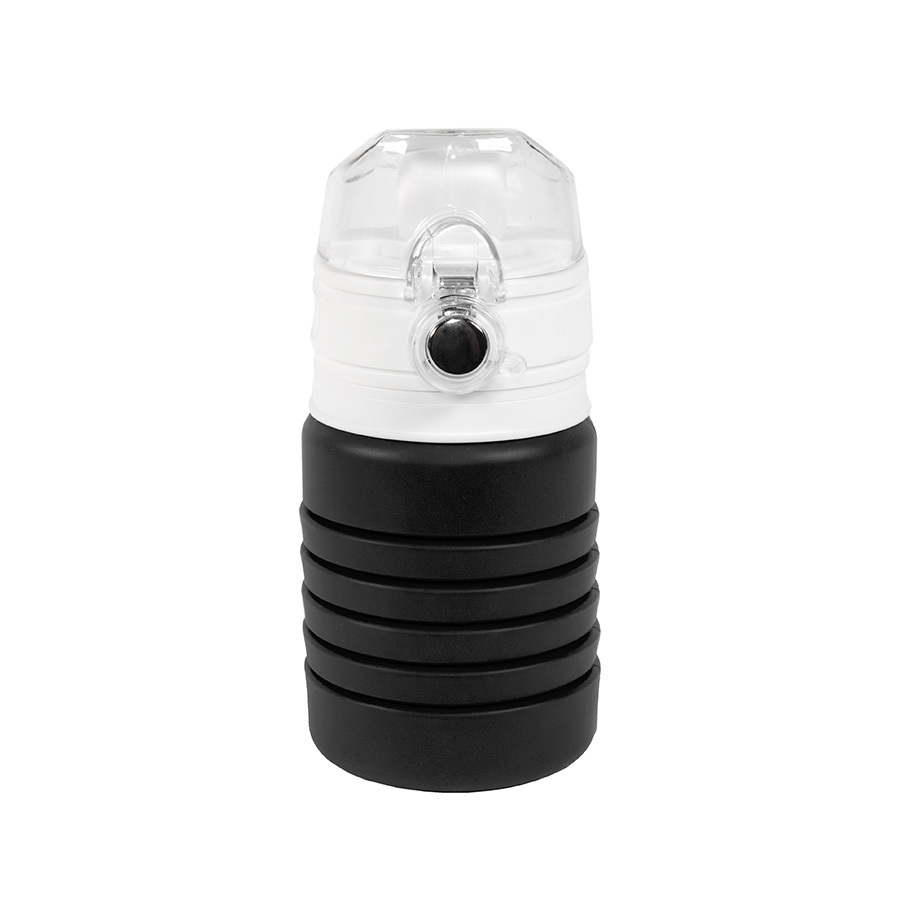 Бутылка для воды складная с карабином SPRING; 550/250 мл, силикон, черная
