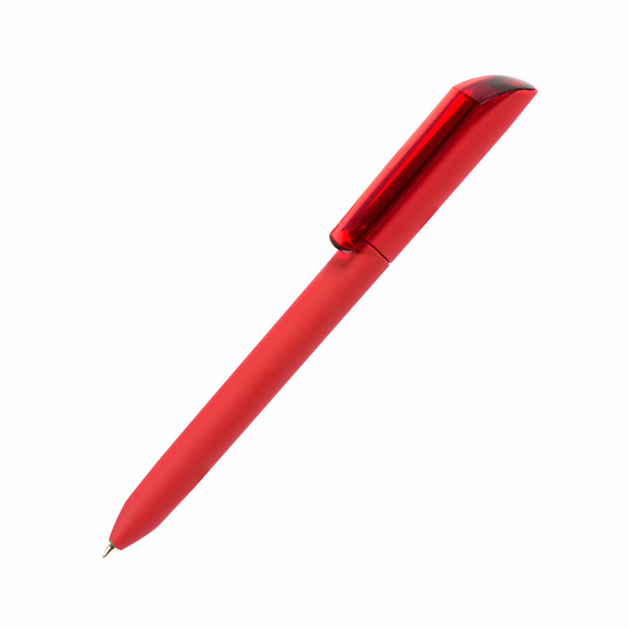 Ручка шариковая FLOW PURE,красный корпус/прозрачный клип, покрытие soft touch, пластик