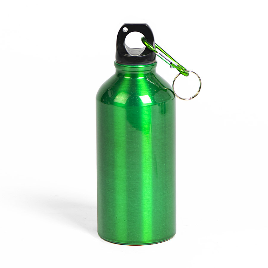 Бутылка для воды &quot;Mento-1&quot;, алюминиевая, с карабином, 400 мл., зеленый