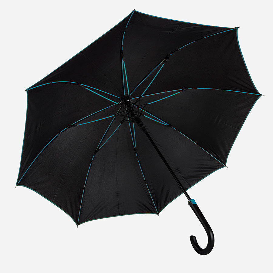 Зонт-трость &quot;Back to black&quot;, полуавтомат, нейлон, черный с голубым