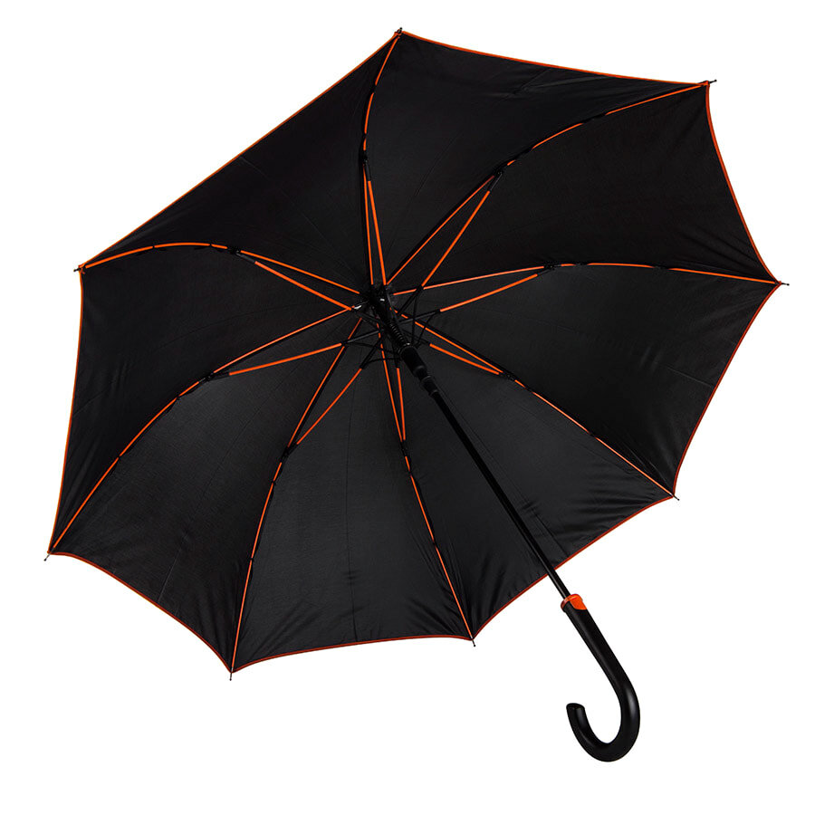 Зонт-трость &quot;Back to black&quot;, полуавтомат, нейлон, черный с оранжевым