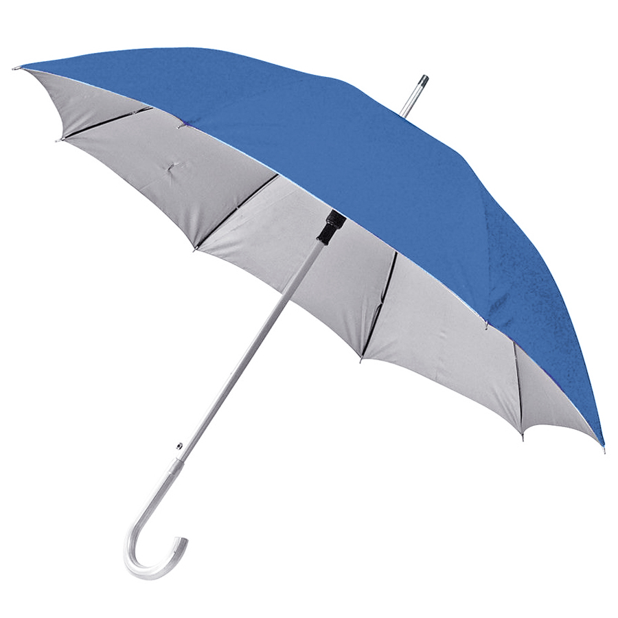 Зонт-трость с пластиковой ручкой &quot;под алюминий&quot; &quot;Silver&quot;, полуавтомат; синий с серебром; D=103 см;