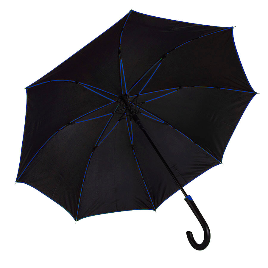 Зонт-трость &quot;Back to black&quot;, полуавтомат, нейлон, черный с синим