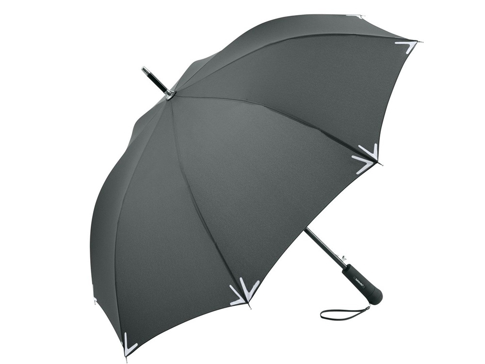 Зонт-трость «Safebrella» с фонариком и светоотражающими элементами, серый
