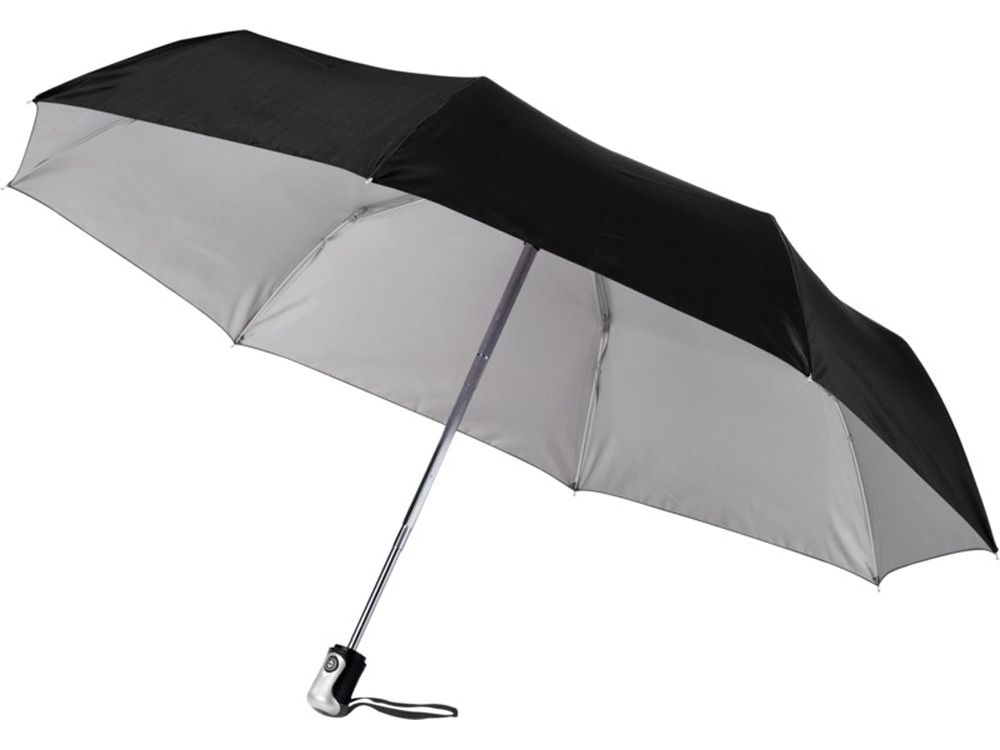 Зонт Alex трехсекционный автоматический 21,5&quot;, черный/серебристый