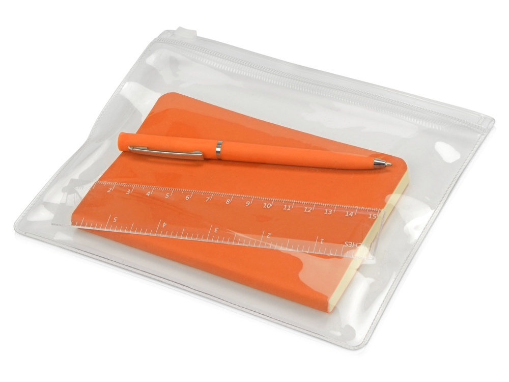 Набор канцелярский &quot;Softy&quot;: блокнот, линейка, ручка, пенал, оранжевый