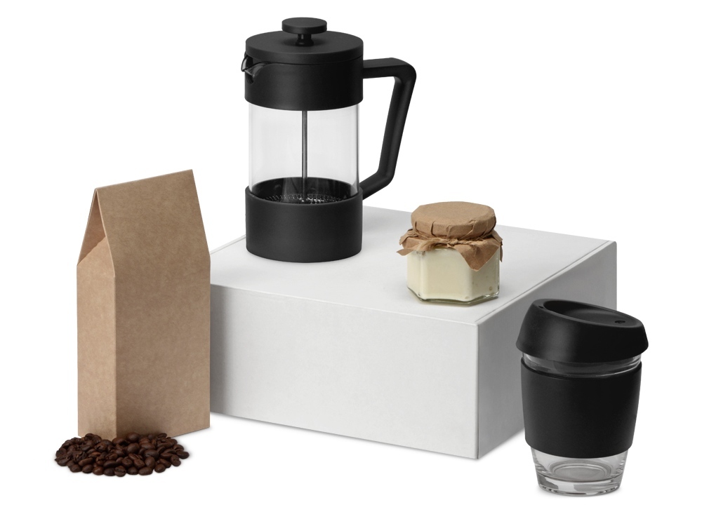 Подарочный набор с кофе, кружкой и френч-прессом &quot;Бодрое утро&quot;, черный
