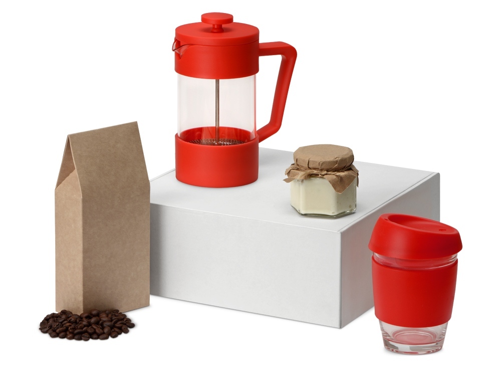 Подарочный набор с кофе, кружкой и френч-прессом &quot;Бодрое утро&quot;, красный