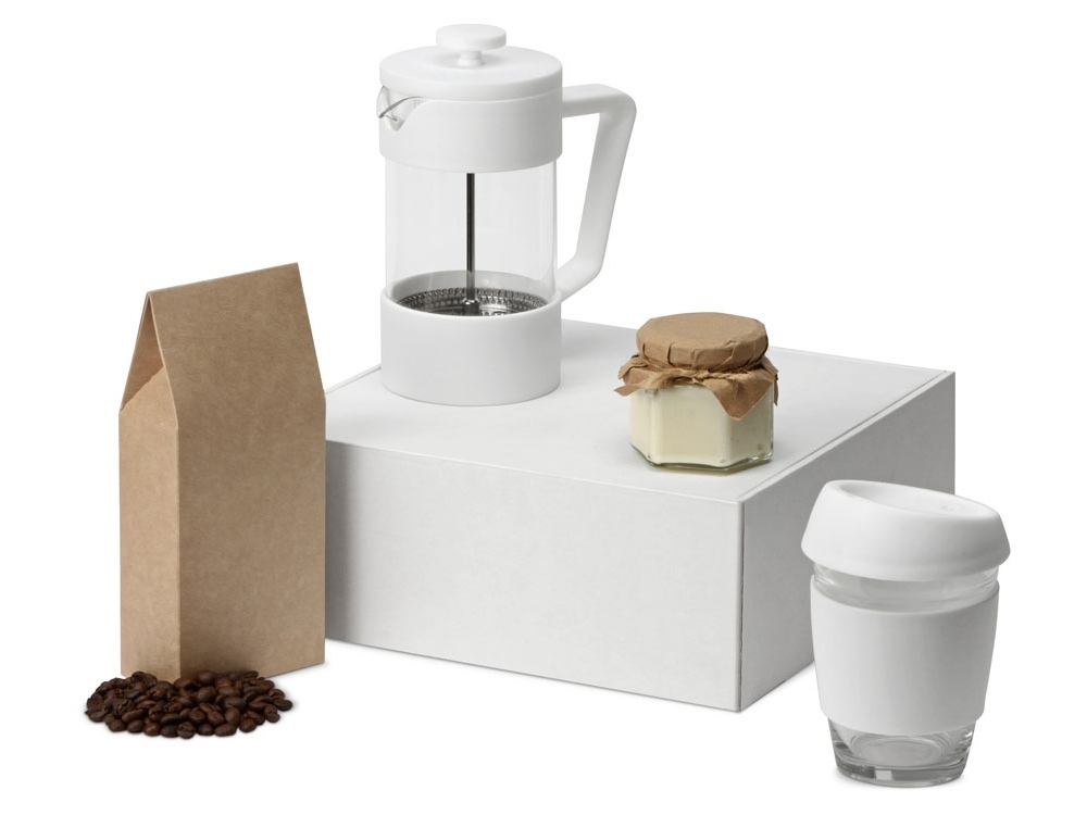 Подарочный набор с кофе, кружкой и френч-прессом &quot;Бодрое утро&quot;, белый