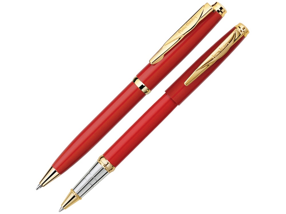 Набор: шариковая ручка и ручка-роллер PEN &amp; PEN. Pierre Cardin, красный/серебристый/золотистый
