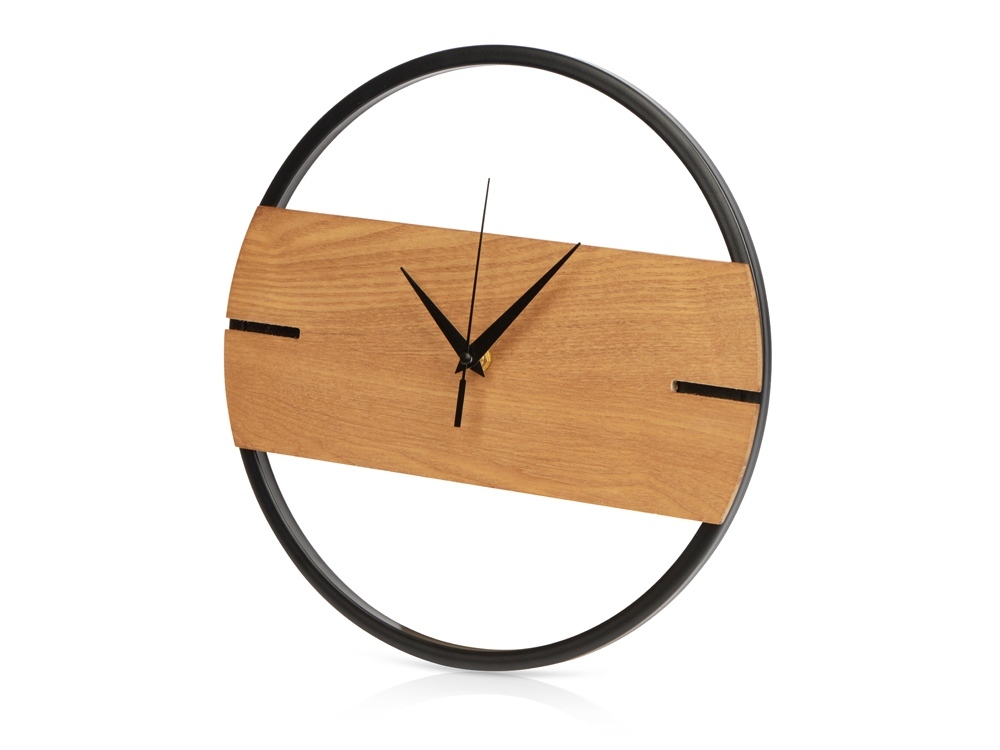 Деревянные часы с металлическим ободом, диаметр 30 см, &quot;Time Wheel&quot; горизонтальные, натуральный/черн