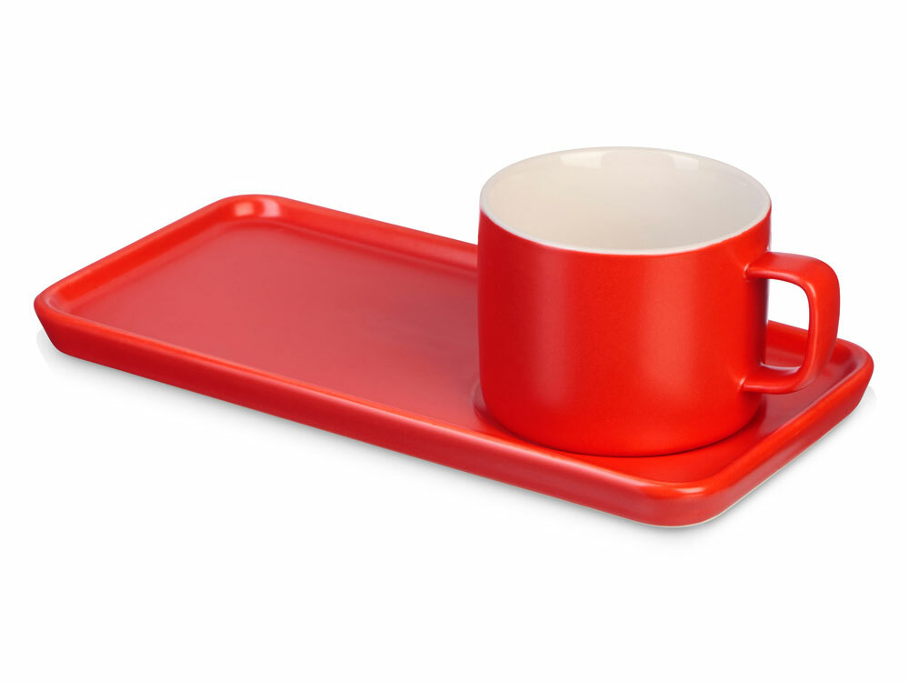 Чайная пара &quot;Bristol&quot;: блюдце прямоугольное, чашка, коробка, красный