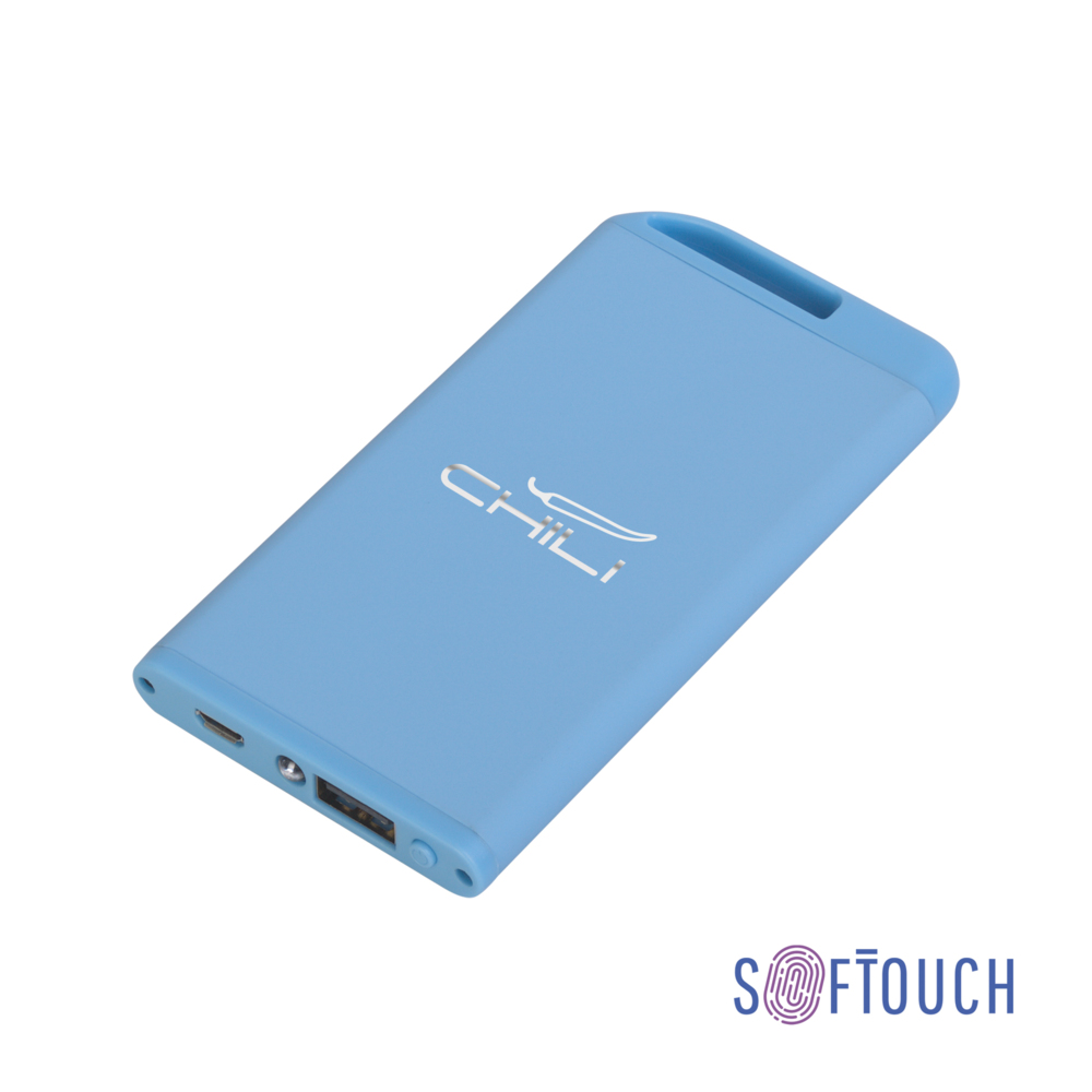 Зарядное устройство &quot;Theta&quot; с фонариком, 4000 mAh, покрытие soft touch голубой