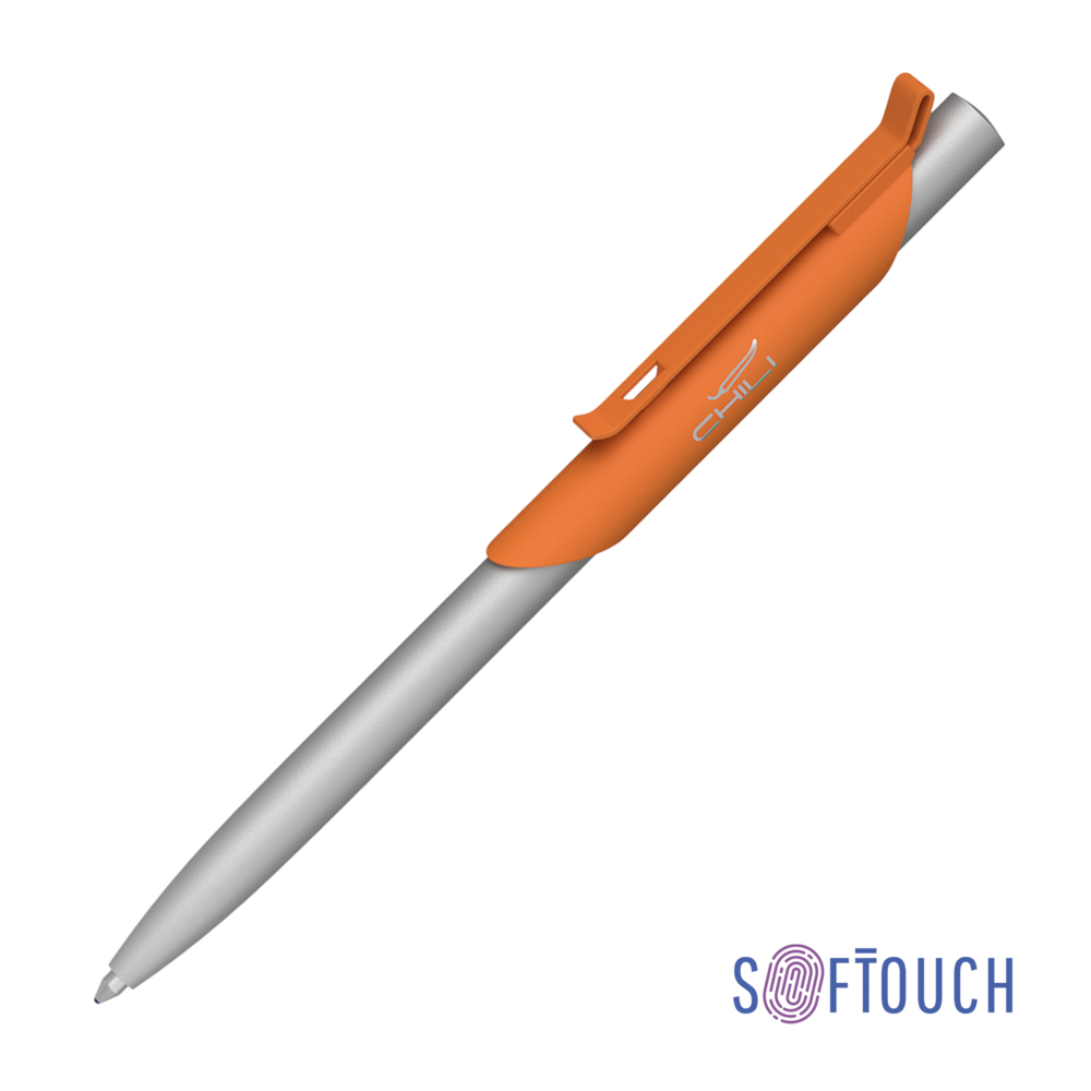 Ручка шариковая &quot;Skil&quot;, покрытие soft touch оранжевый с серебристым