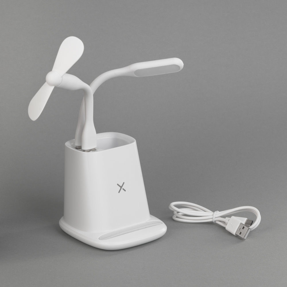 Карандашница &quot;Smart Stand&quot; с беспроводным зарядным устройством, вентилятором и лампой (2USB разъёма)