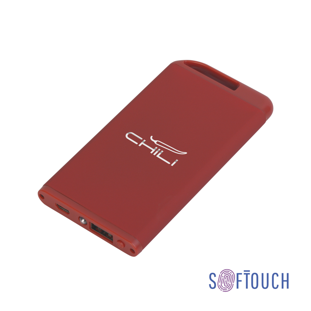 Зарядное устройство &quot;Theta&quot; с фонариком, 4000 mAh, покрытие soft touch красный