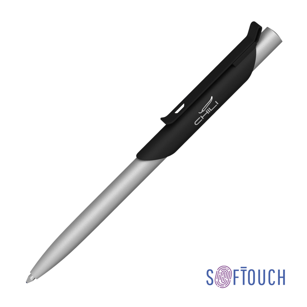Ручка шариковая &quot;Skil&quot;, покрытие soft touch черный с серебристым