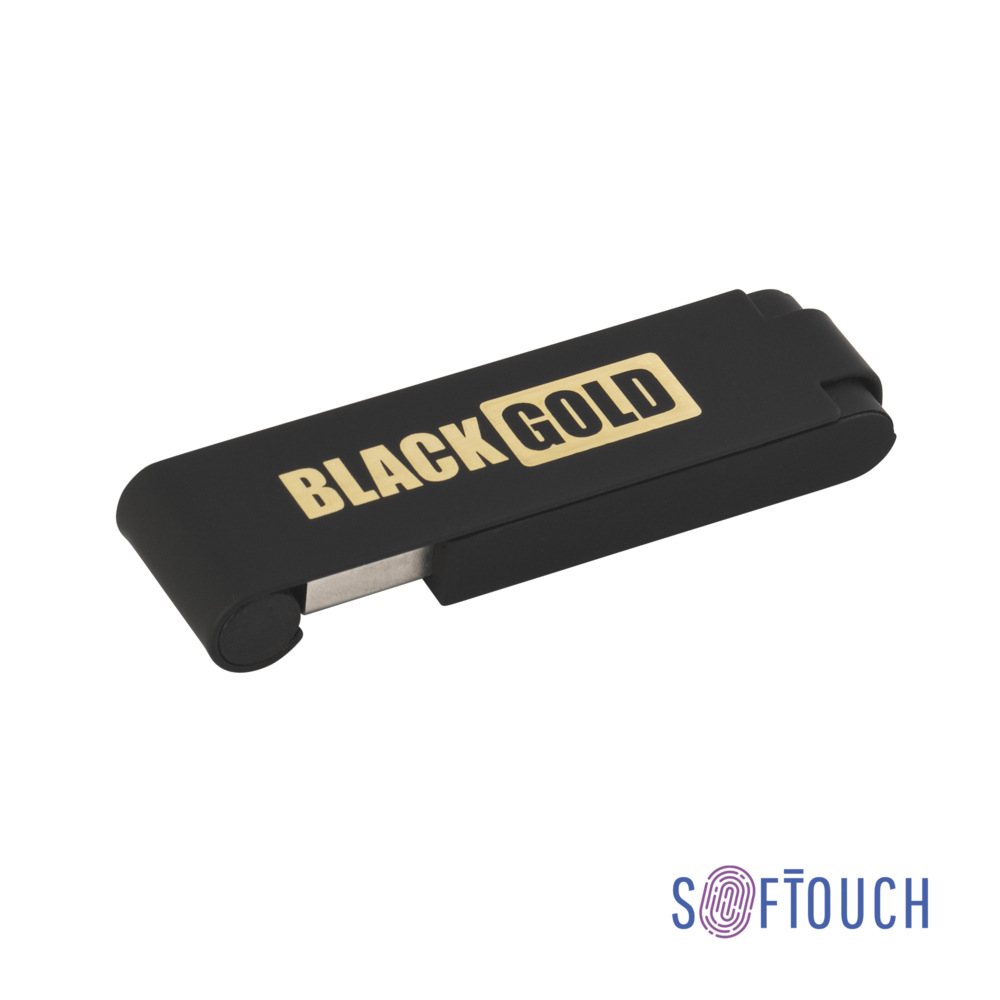 Флеш-карта &quot;Case&quot;, объем памяти 16GB, черный/золото, покрытие soft touch