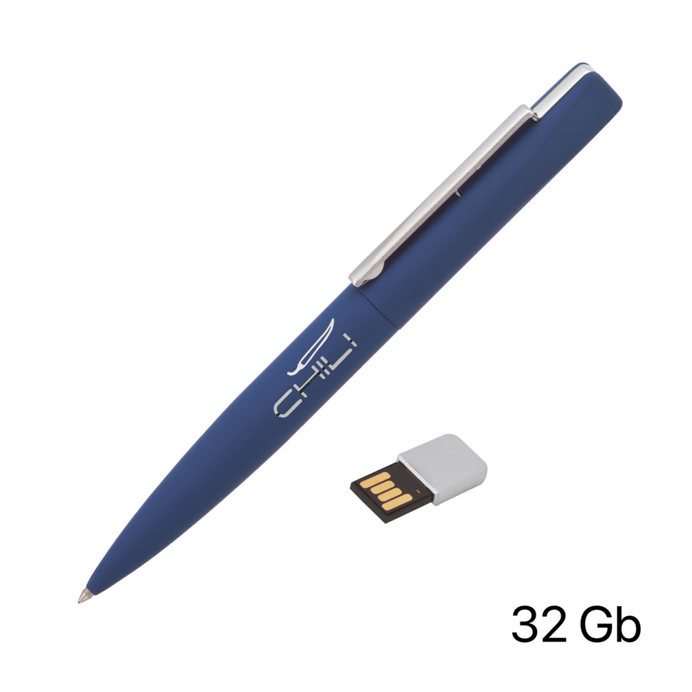 Ручка шариковая &quot;Callisto&quot; с флеш-картой 32Gb, покрытие soft touch темно-синий