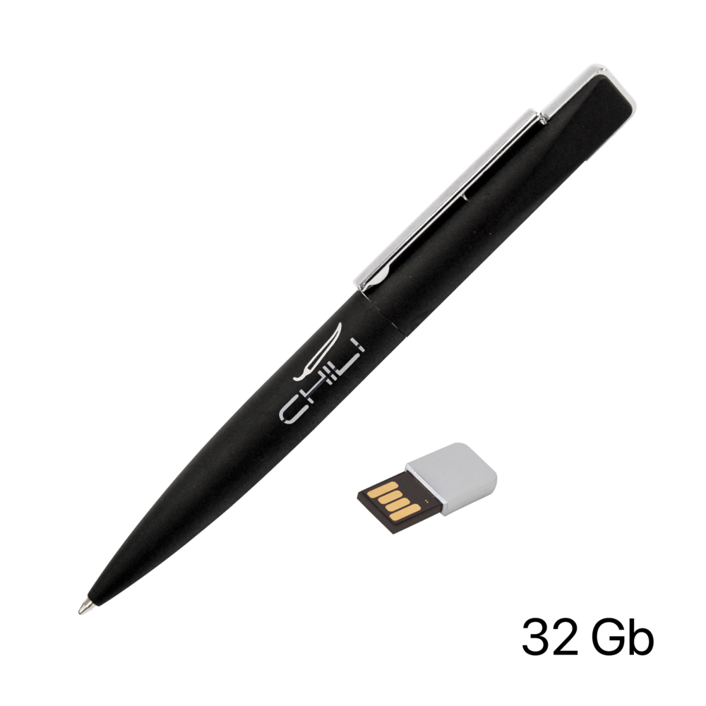 Ручка шариковая &quot;Callisto&quot; с флеш-картой 32Gb, покрытие soft touch черный
