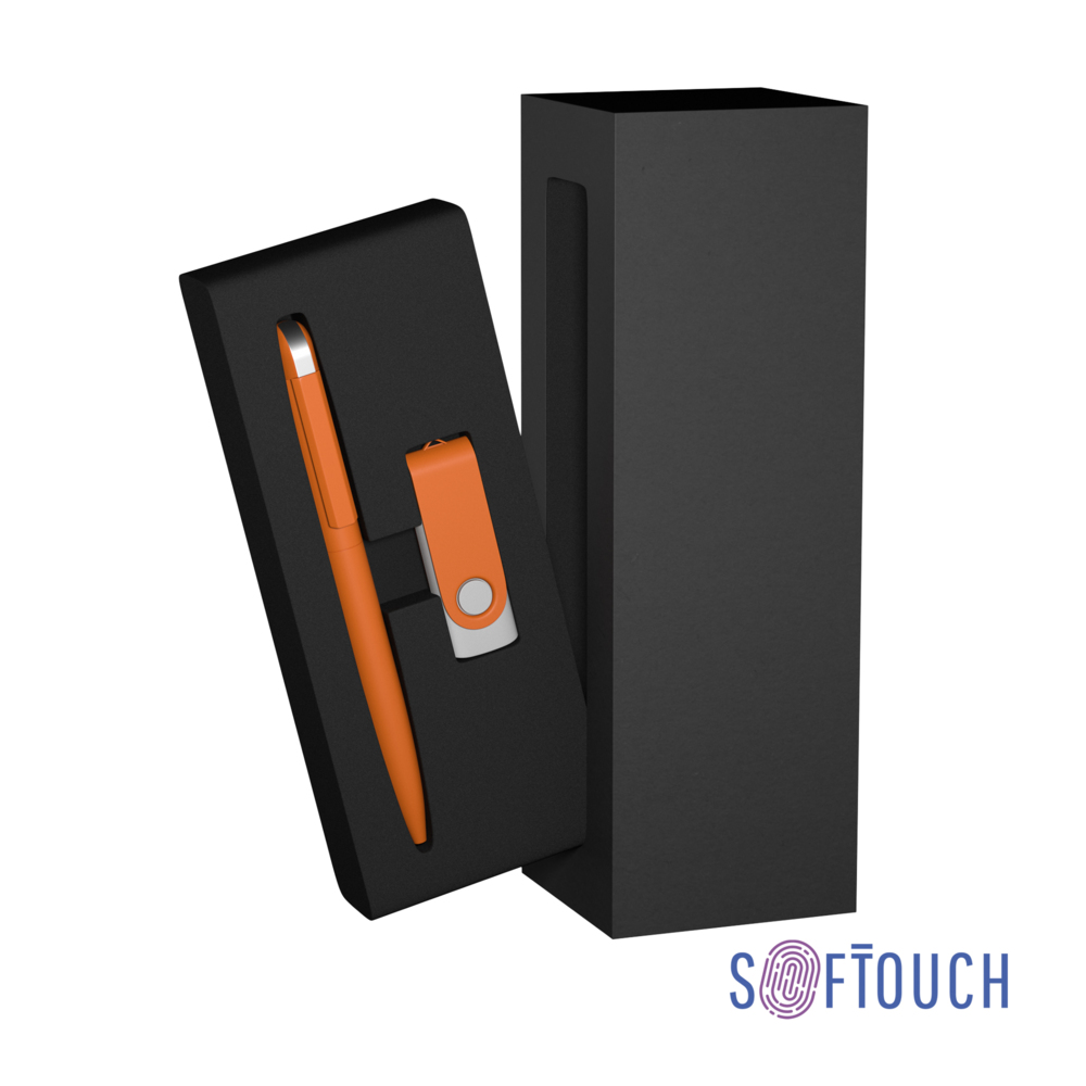 Набор ручка + флеш-карта 8 Гб в футляре, покрытие soft touch оранжевый