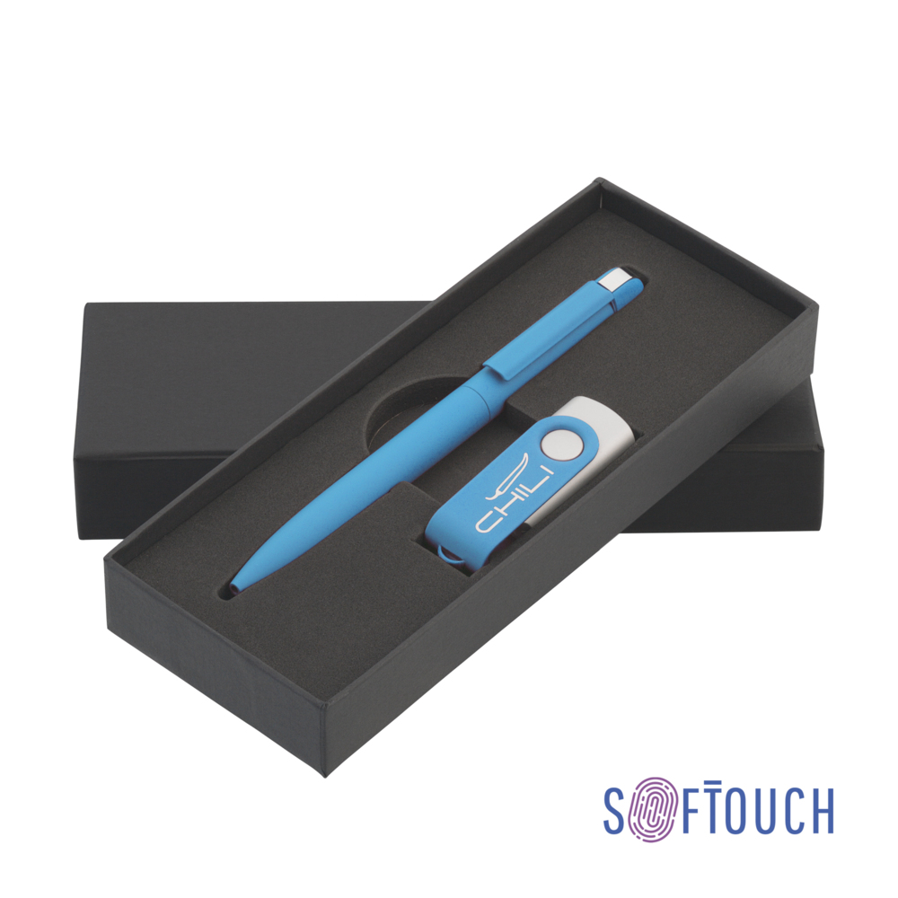 Набор ручка + флеш-карта 8 Гб в футляре, покрытие soft touch голубой