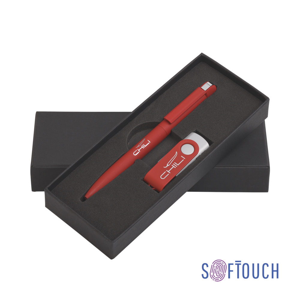 Набор ручка + флеш-карта 8 Гб в футляре, покрытие soft touch красный