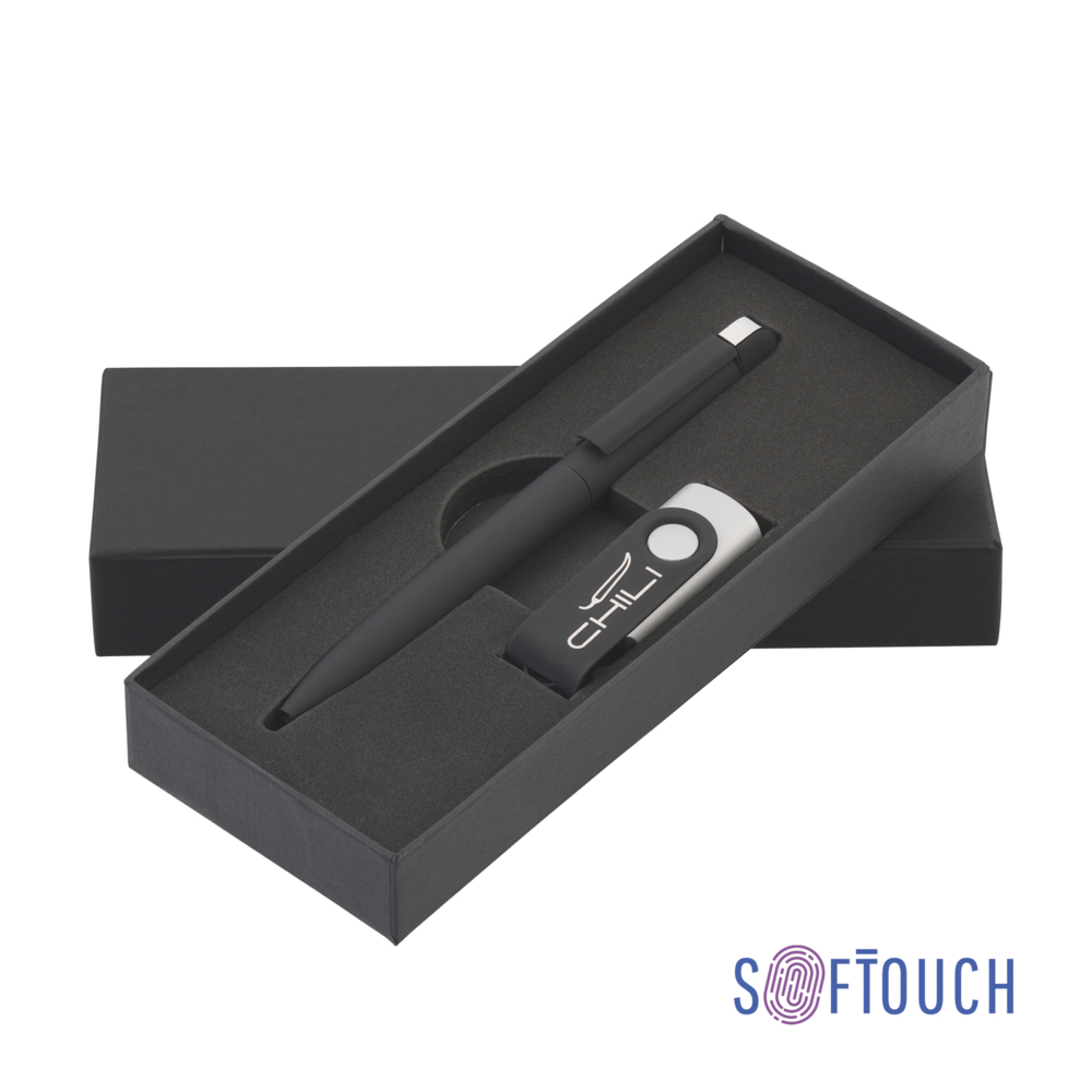 Набор ручка + флеш-карта 8 Гб в футляре, покрытие soft touch черный