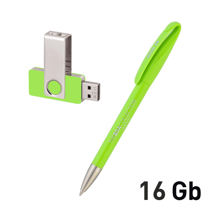 Набор ручка + флеш-карта 16Гб в футляре зеленое яблоко