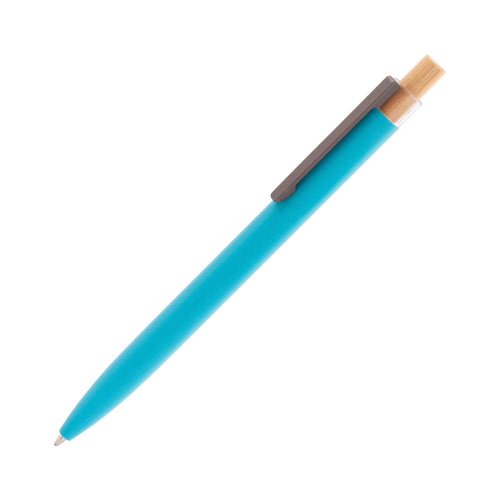 Ручка шариковая &quot;Matt&quot; из переработанного алюминия и пластика, с кнопкой из бамбука бирюзовый