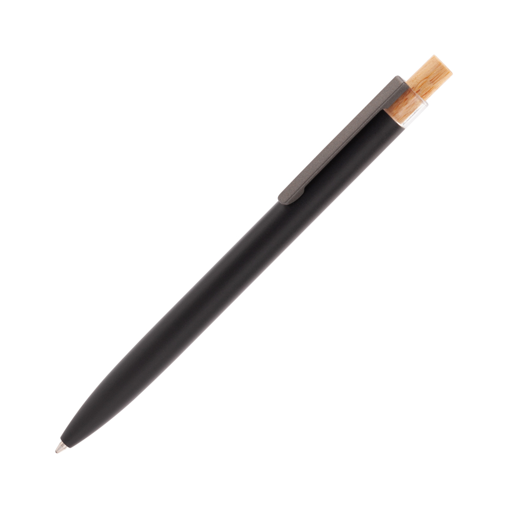 Ручка шариковая &quot;Matt&quot; из переработанного алюминия и пластика, с кнопкой из бамбука черный