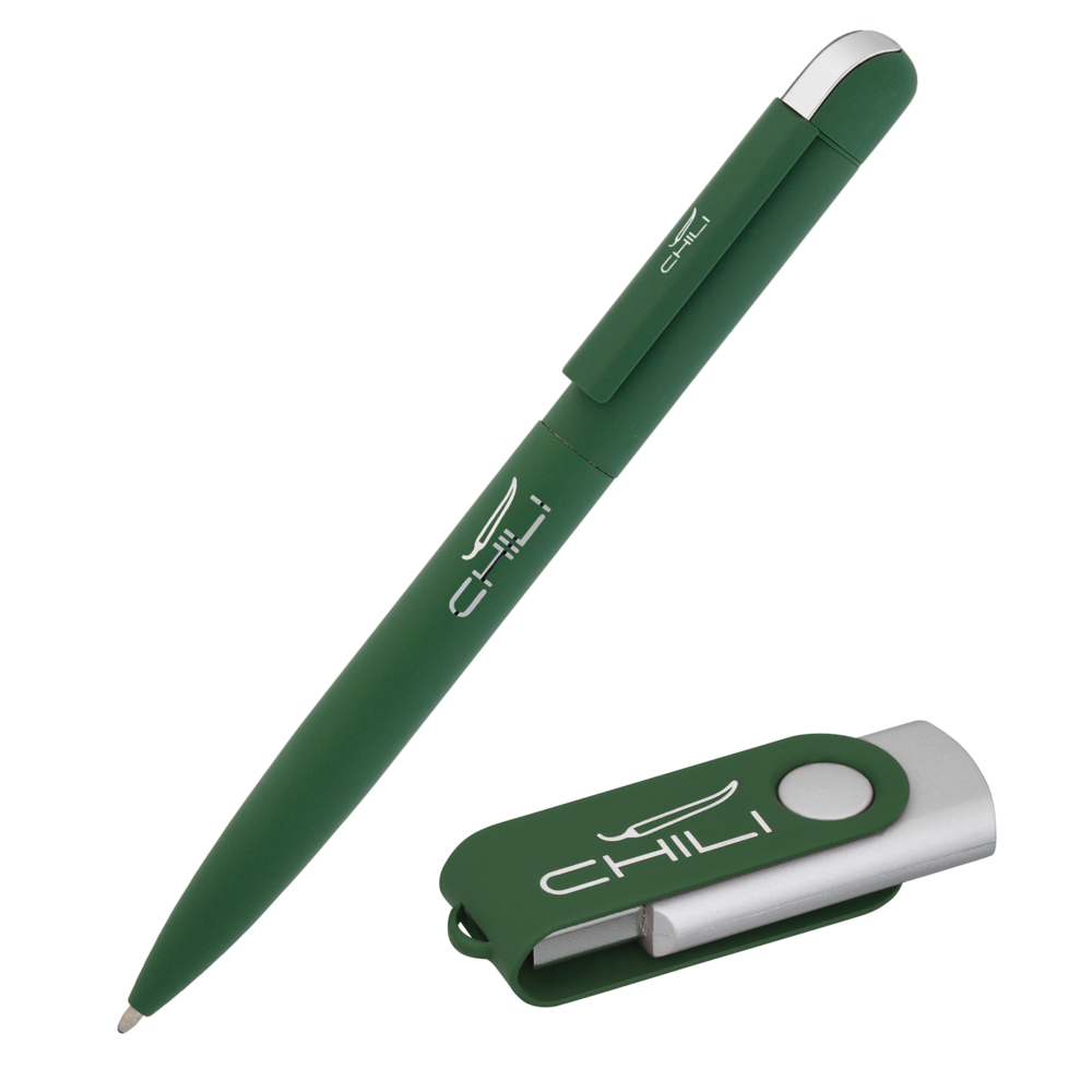 Набор ручка &quot;Jupiter&quot; + флеш-карта &quot;Vostok&quot; 8 Гб в футляре, покрытие soft touch# темно-зеленый