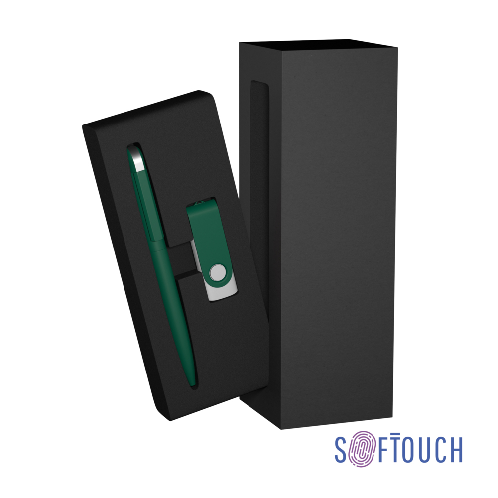 Набор ручка + флеш-карта 16 Гб в футляре, покрытие soft touch темно-зеленый