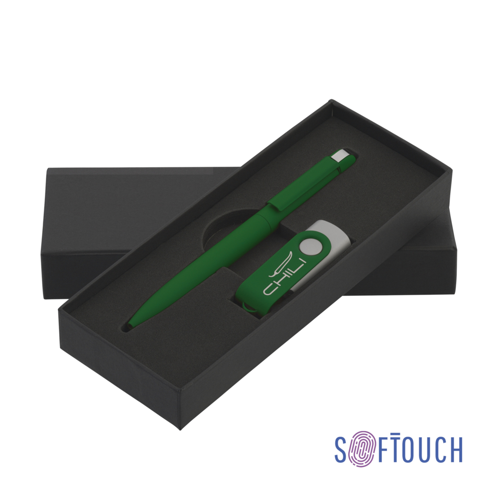 Набор ручка + флеш-карта 8 Гб в футляре, покрытие soft touch темно-зеленый