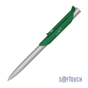 Ручка шариковая &quot;Skil&quot;, покрытие soft touch темно-зеленый с серебристым