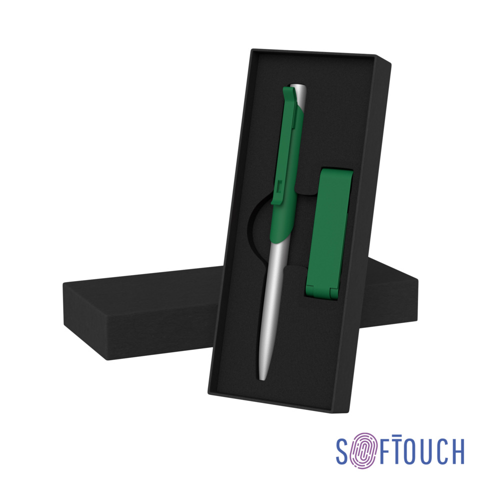 Набор ручка &quot;Skil&quot; + флеш-карта &quot;Case&quot; 8 Гб в футляре, оранжевый, покрытие soft touch# темно-зеленый