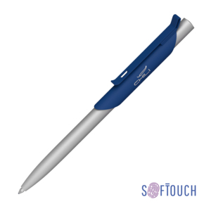 Ручка шариковая &quot;Skil&quot;, покрытие soft touch темно-синий с серебристым
