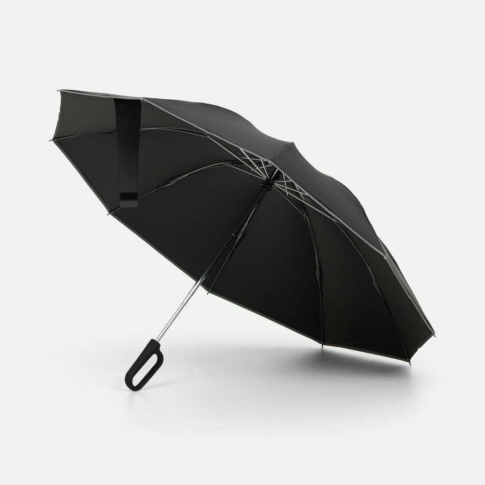 Зонт обратного сложения с ручкой-карабином Foldberry, черный