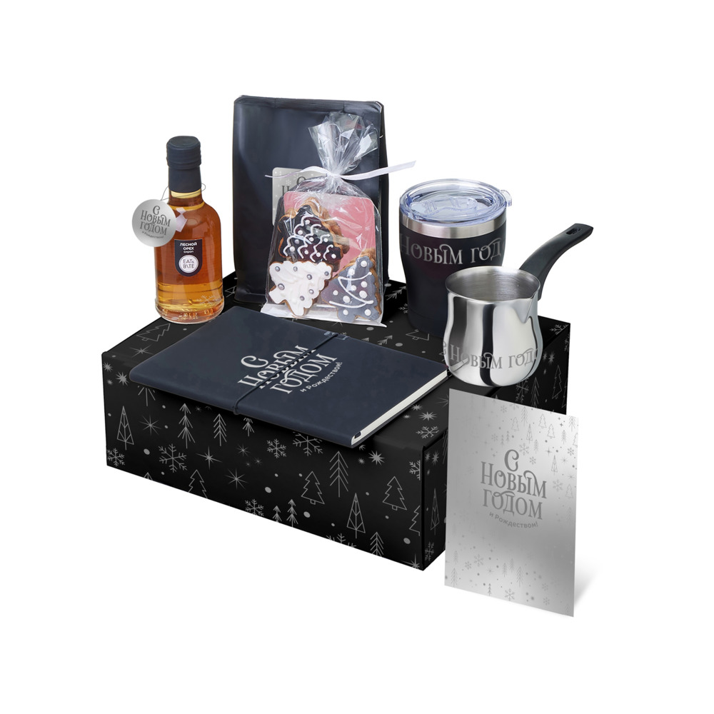 Подарочный набор с туркой, кофе и термокружкой, черный