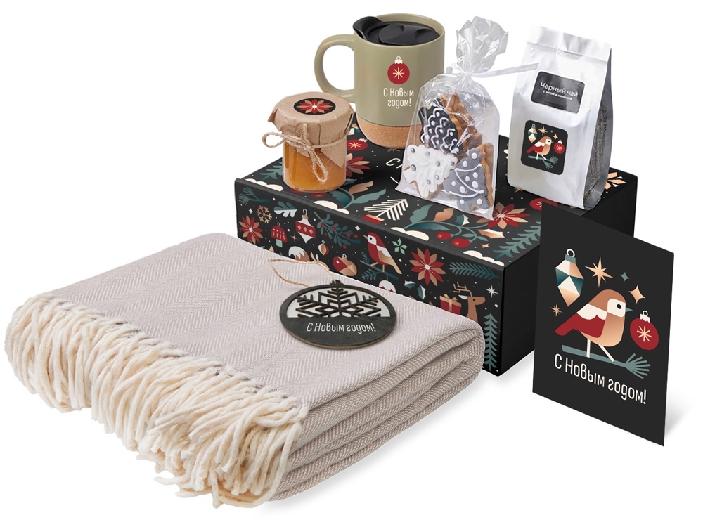 Подарочный набор c пледом, кружкой и вареньем, оливковый