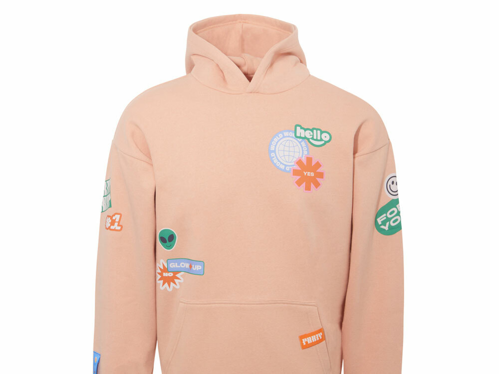 Толстовка с капюшоном оверсайз «Berlin» унисекс, лососевый, ДТФ, бренд тайп и лейбл