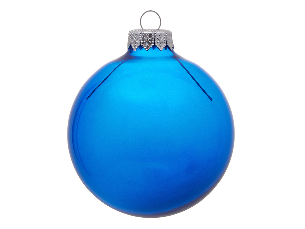 Стеклянный елочный шар &quot;Christmas bauble&quot;, синий прозрачный, с серебристым колпачком в черной коробке