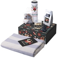 Подарочный набор c пледом, термосом, свечой и миндалем, белый