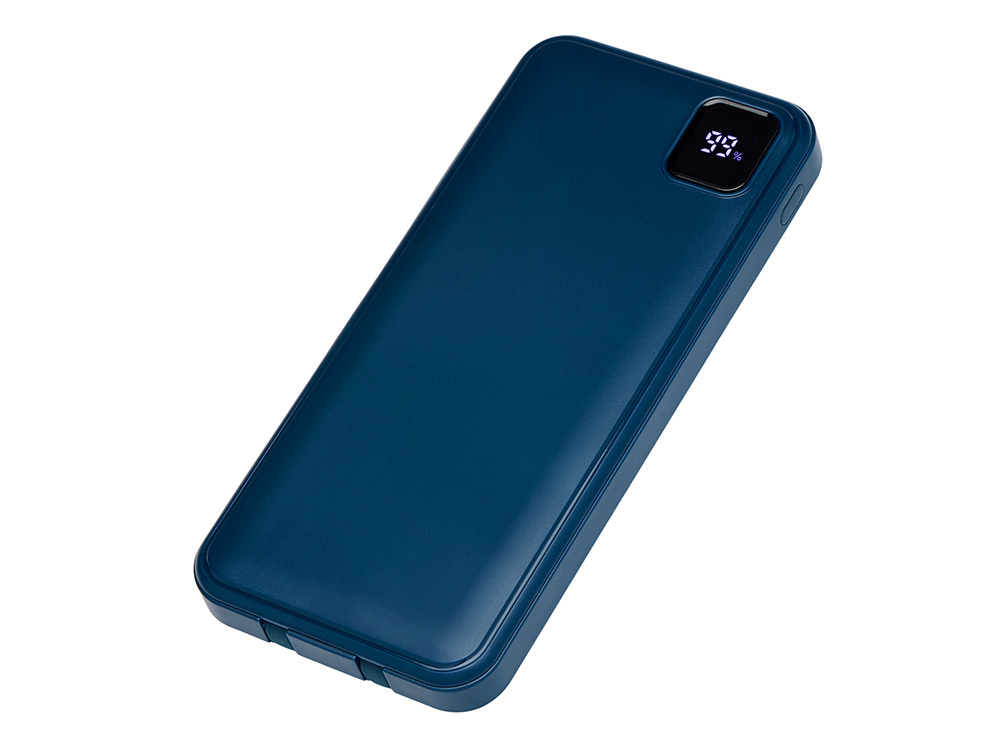 Внешний аккумулятор со встроенными кабелями «Фрэйм», 10000мач, темно-синий