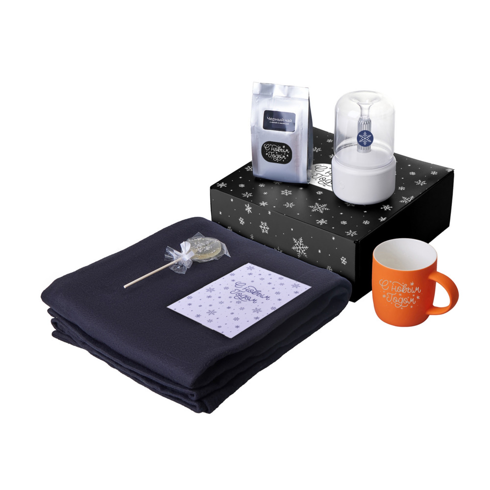 Подарочный набор с пледом, увлажнителем и кружкой, оранжевый