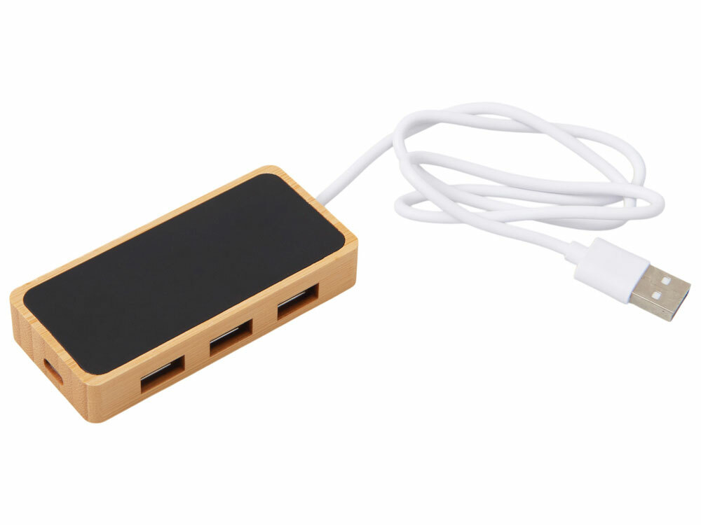 USB хаб с подсветкой лого «Reedia S5», 3*USB, 1*Type C, бамбук, черный