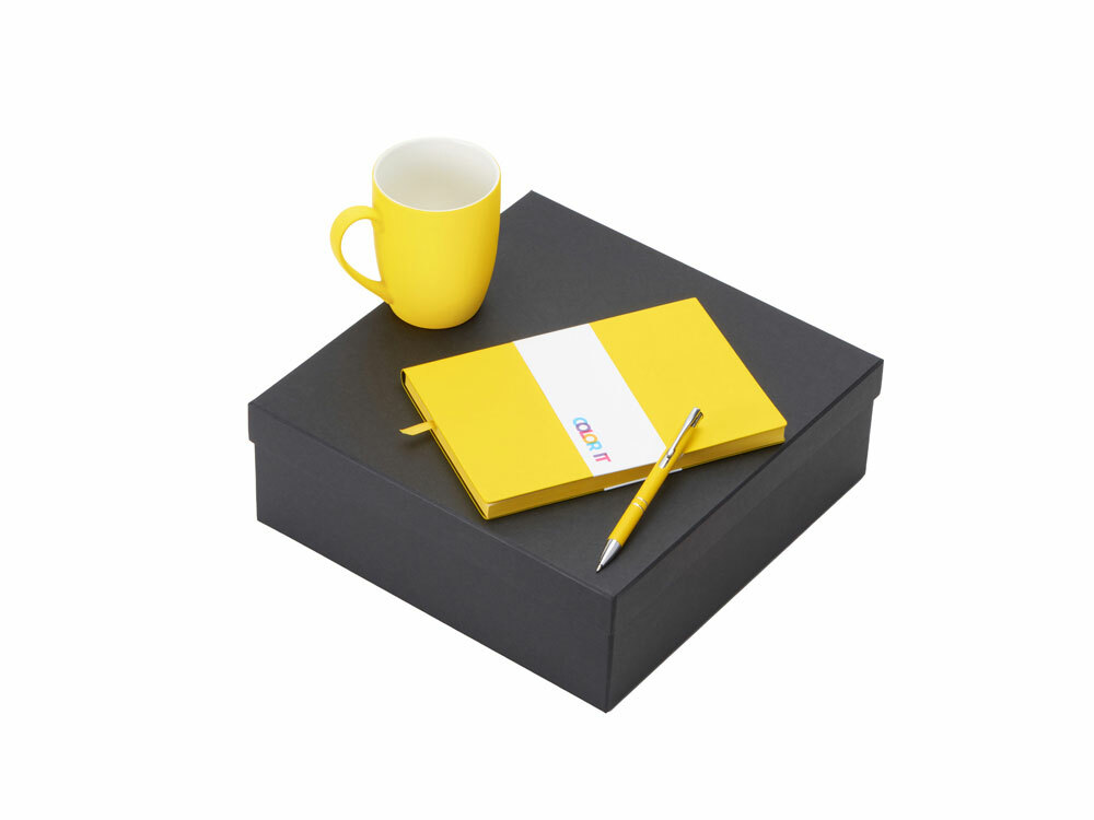 Подарочный набор с блокнотом С1, металлической ручкой и кружкой, желтый