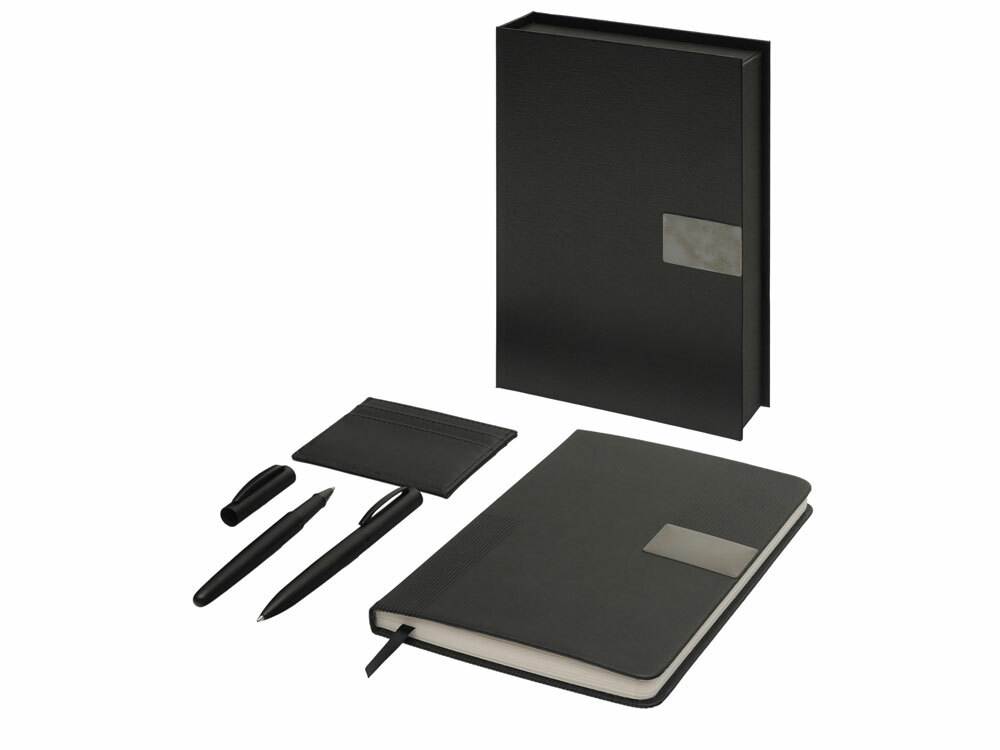 Подарочный набор "Goethe" с блокнотом А5, 2-мя ручками и картхолдером, черный