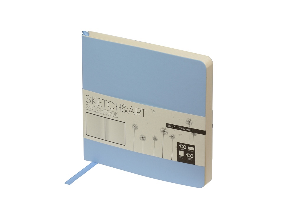 Скетчбук &quot;Sketch &amp; Art&quot; в мягком переплете 145х145 мм, 100 л. бежевой бумаги 100 гр., голубой