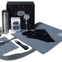 Подарочный набор с перчатками, термосом и чаем, черный
